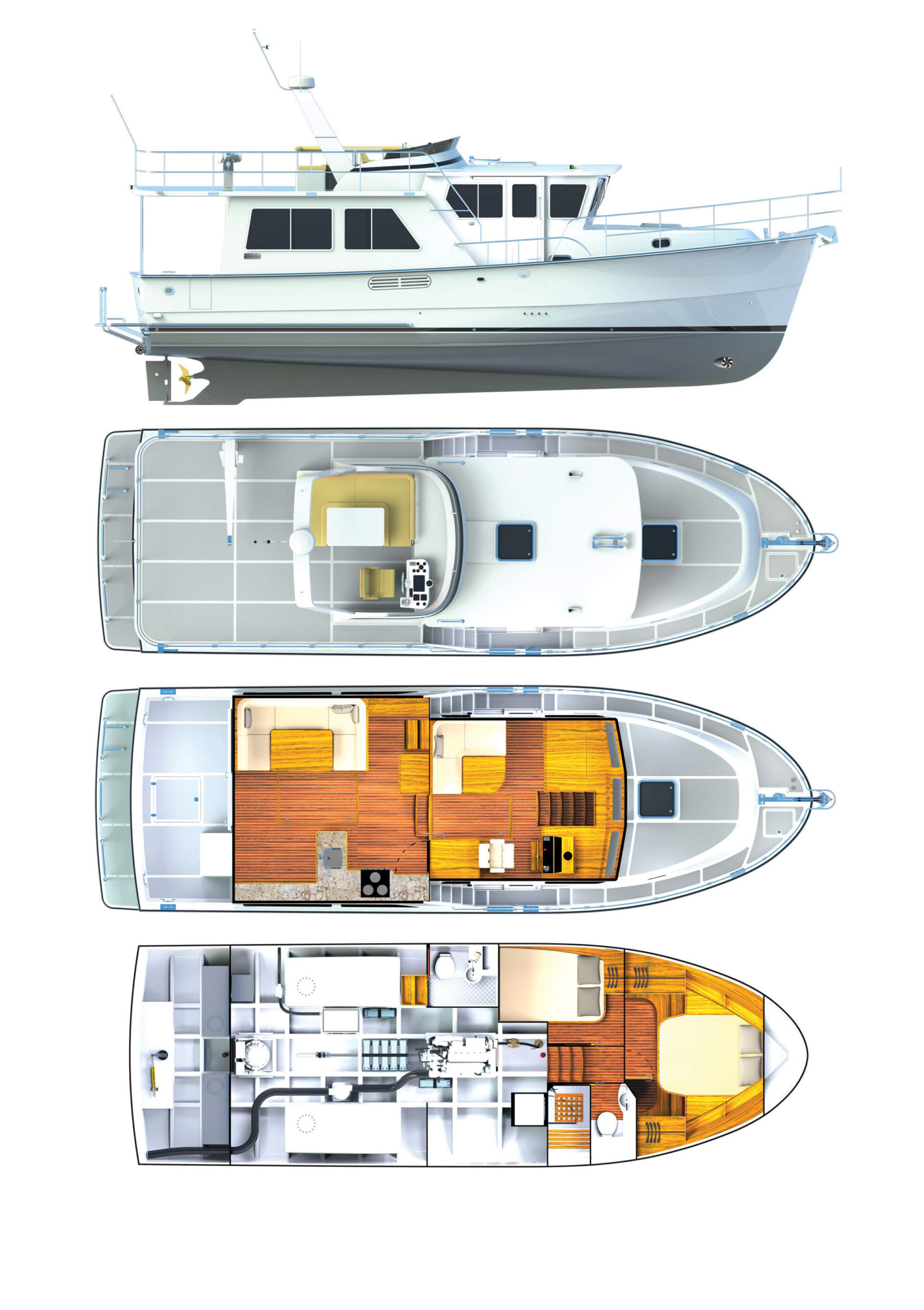 Helmsman Trawlers 43E Pilothouse Profile and Layout drawings