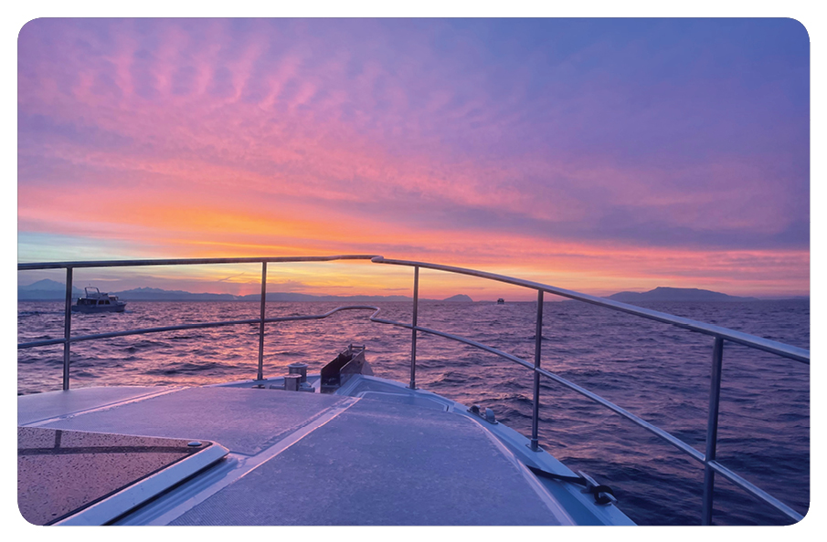 Sunrise view from Helmsman bow south of Point Roberts